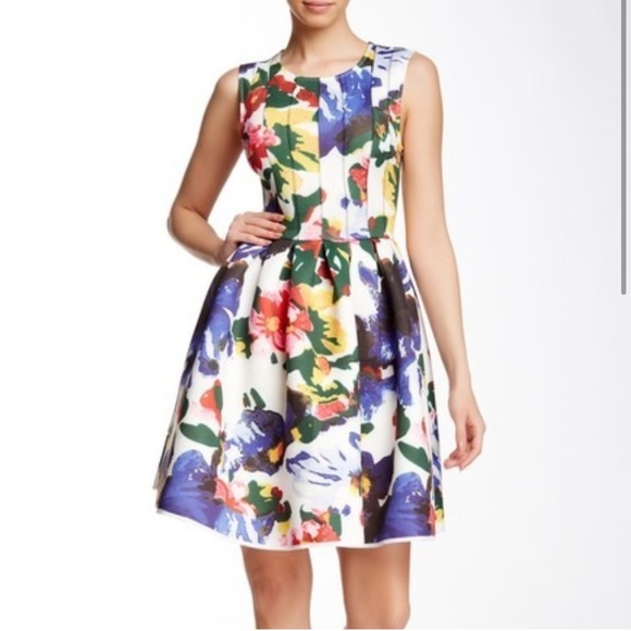 Gracia Dresses & Skirts - Gracia Fit & Flare Sleeveless Floral Scuba Dress